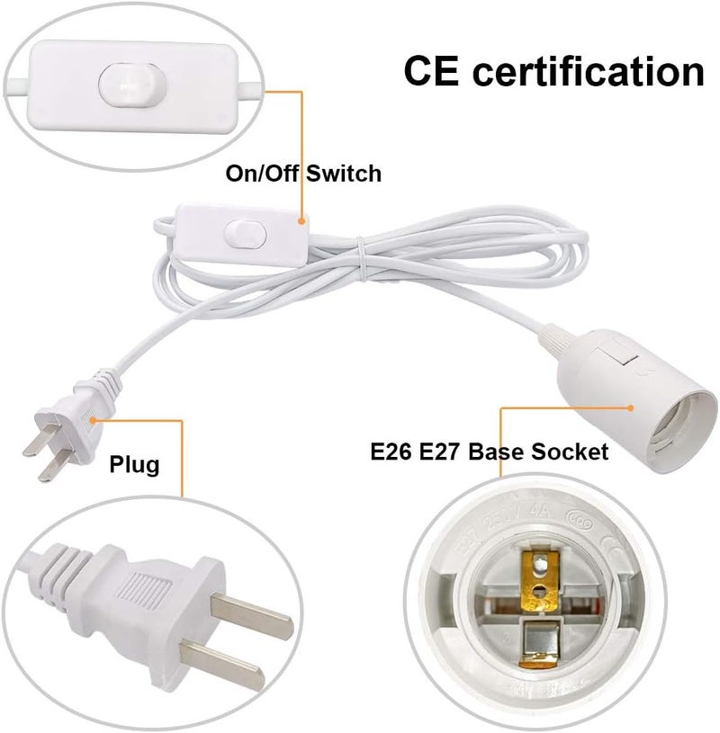 OmiSun Plug in Hanging Light Kit, Retro Hanging Lights with Plug in Cord, E26 E27 Industrial Pendant Light Fixture, 9.8 FT Cord with On/Off Switch Hanging Lamp for Living Room Bedroom 2 Pack (White) - Image 4